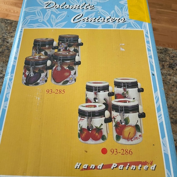 4pc hand painted locking canister jar set w/spoons - Picture 6 of 16